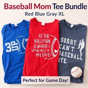 Baseball Mom Tee Bundle - Red, Blue, Blue-Gray XL